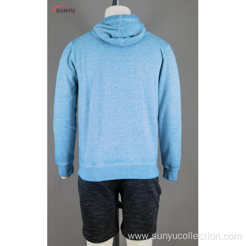 Men's cotton fleece burn out sweatjacke with hood